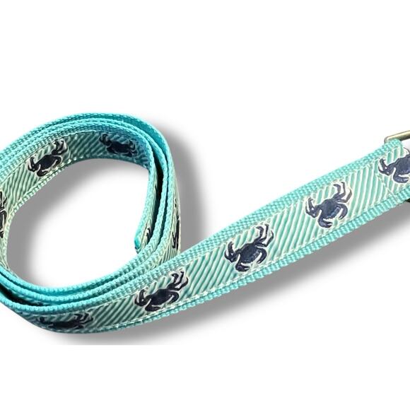 LL Bean Crab Ribbon Belt Sz Medium Large Aqua Blue Turquoise Blue D Ring 43" - Picture 2 of 12